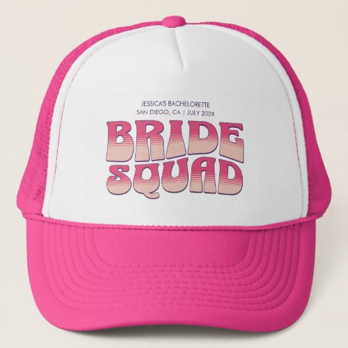 Bachelorette Party Bride Squad Bridesmaid Hot Pink Trucker Hat