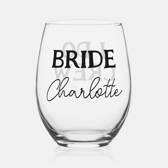 Bachelorette Party Bride To Be Name Stemless Wine Glass (Front)