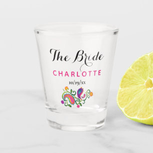 Bachelorette Party Bride Wedding Pink Paisley Shot Glass