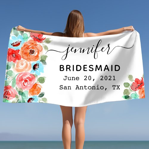 Bachelorette Party Bridesmaid Gift Custom Beach Towel