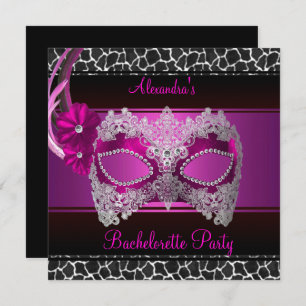 Bachelorette Party Bright Pink Mask Black White Invitation
