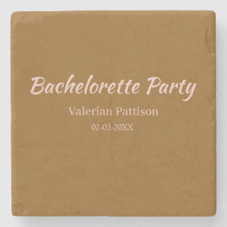 BACHELORETTE PARTY BROWN PINK NAME BRIDESMAID MAID STONE COASTER