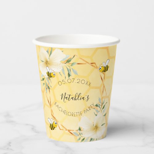 Bachelorette party bumble bees floral yellow paper cups