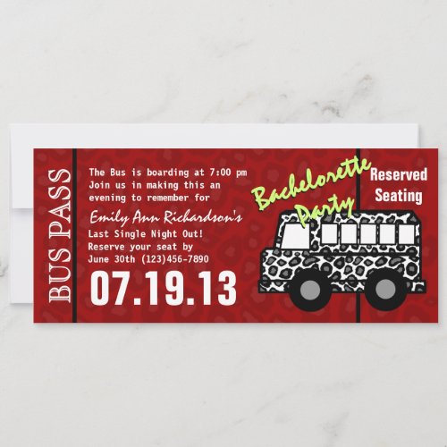 Bachelorette Party Bus Pass Custom Invite