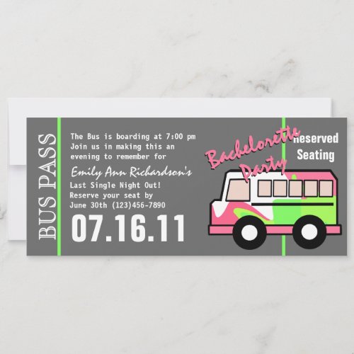 Bachelorette Party Bus Pass Invitation