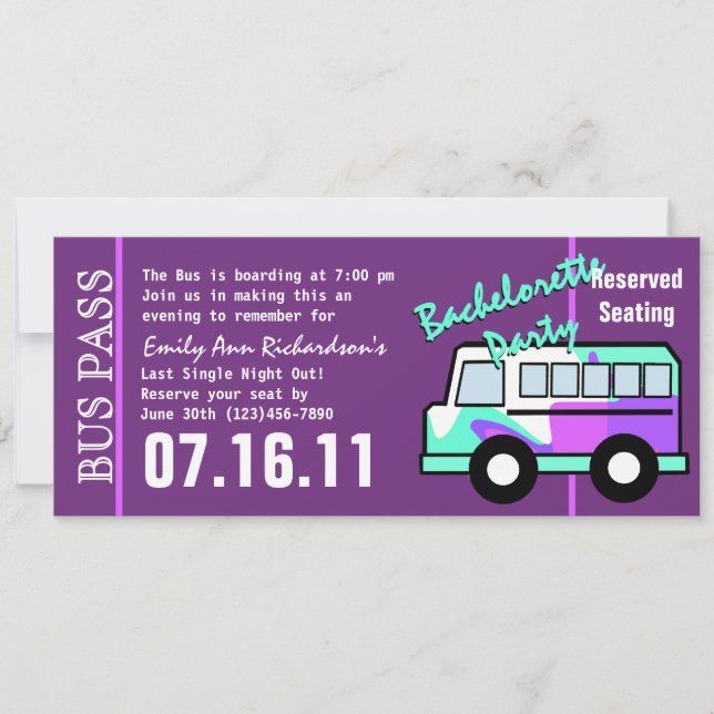 Bachelorette Party Bus Pass Invitation (Front)