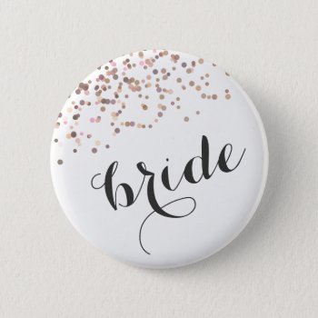 Bachelorette Party Button Bride Rose Gold Confetti by autumnandpine at Zazzle