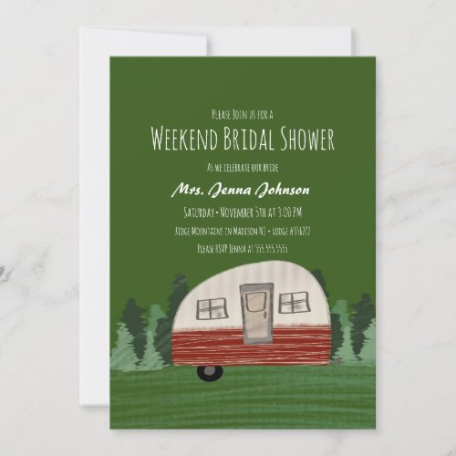 Bachelorette Party Camper Mountains Weekend Green Invitation