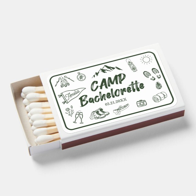  Bachelorette Party Camping Camp Theme Matchboxes (Front Open)