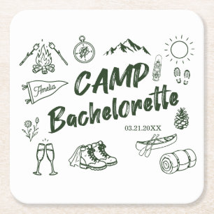 Bachelorette Party Camping Camp Theme Napkins Square Paper Coaster