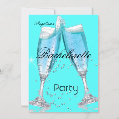 Bachelorette Party Champagne teal blue Custom Invitation