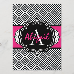 Bachelorette Party Chevron Chic Hot Pink Monogram Invitation