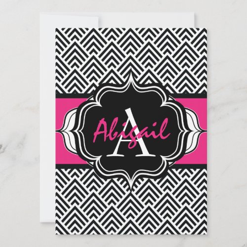 Bachelorette Party Chevron Chic Hot Pink Monogram Custom Invites