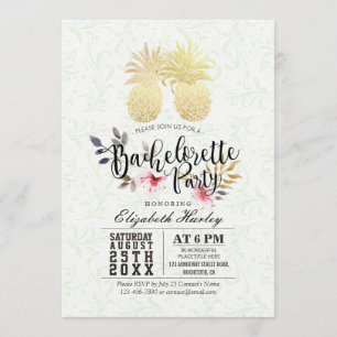 Bachelorette Party Chic Gold Foil Pineapple Couple Invitation