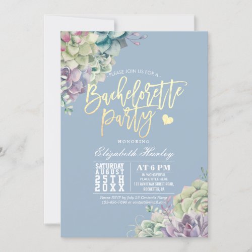 Bachelorette Party Chic Watercolor Succulent Plant Invitation