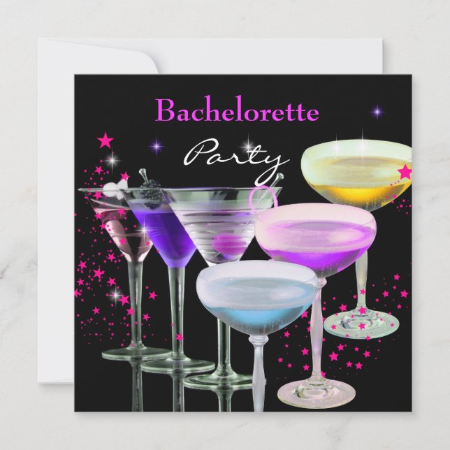 Bachelorette Party Cocktails Champagne Pink Invitation (Front)