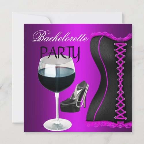 Bachelorette Party Cocktails Magenta Black Corset Invitation