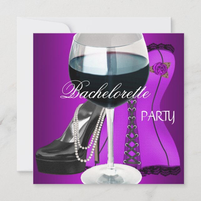 Bachelorette Party Cocktails Magenta Black Corset Invitation (Front)