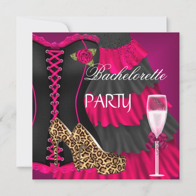 Bachelorette Party Corset Black Pink Dress Shoes Invitation (Front)