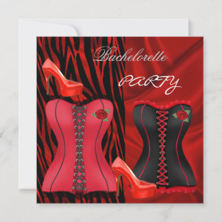 Bachelorette Party Corset Black Red Hi Heel Shoes Invitation