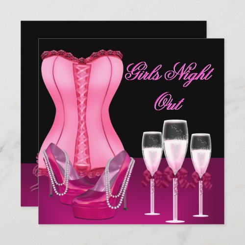 Bachelorette Party Corset Pink Shoes Hi Heels Invitation