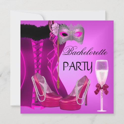 Bachelorette Party Corset Pink Shoes Mask Invitation