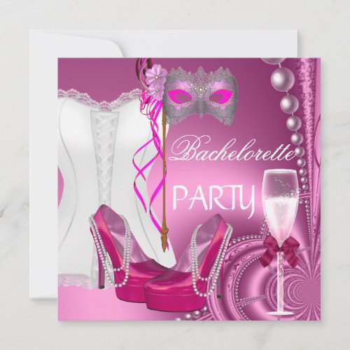 Bachelorette Party Corset Pink Shoes mask Invitation