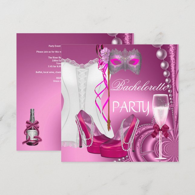 Bachelorette Party Corset Pink Shoes mask Invitation (Front/Back)