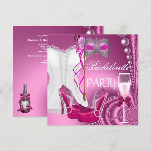 Bachelorette Party Corset Pink Shoes mask Custom Invites