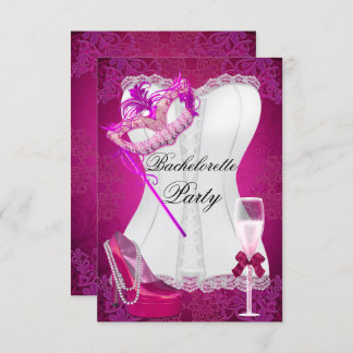 Bachelorette Party Corset Pink Shoes mask Invitation