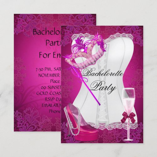 Bachelorette Party Corset Pink Shoes mask Custom Invites
