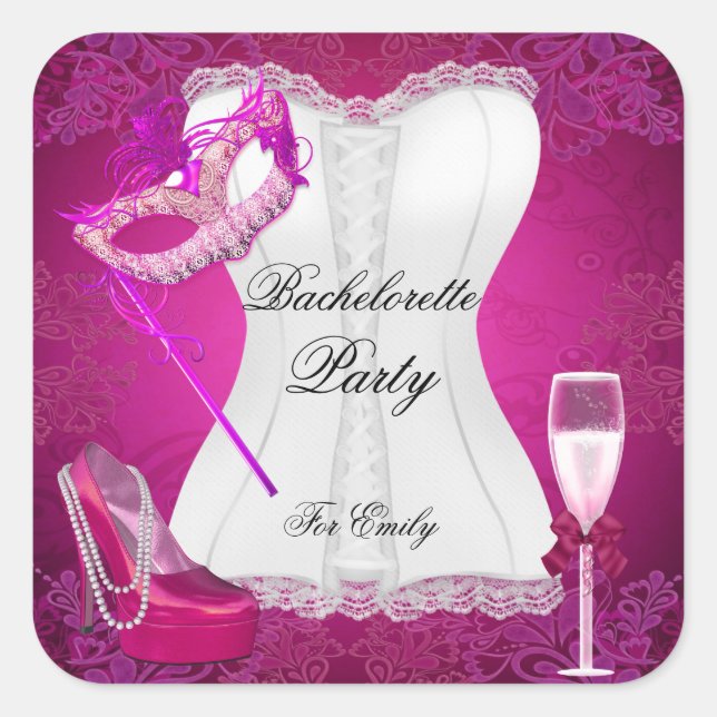 Bachelorette Party Corset Pink Shoes mask Square Sticker (Front)