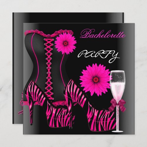 Bachelorette Party Corset Zebra Black Pink Shoes Invitation