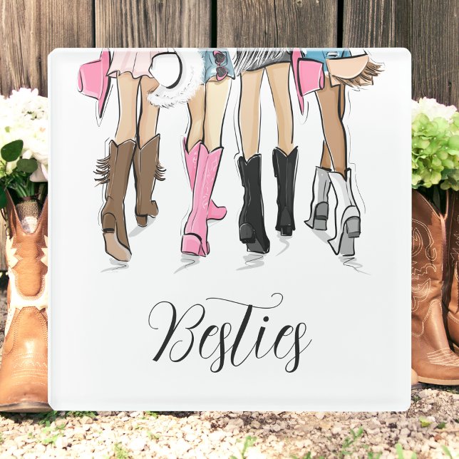 Bachelorette Party Cowgirl Besties Favor Glass Coaster (Creator Uploaded)