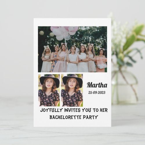 Bachelorette Party custom 3 Photo Collage  Invitation