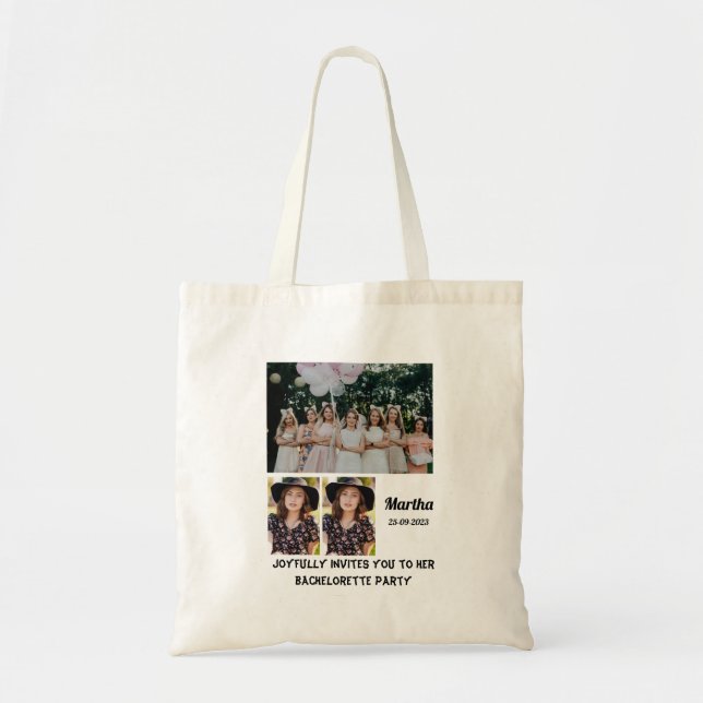 Bachelorette Party custom 3 Photo Collage  Tote Bag (Front)
