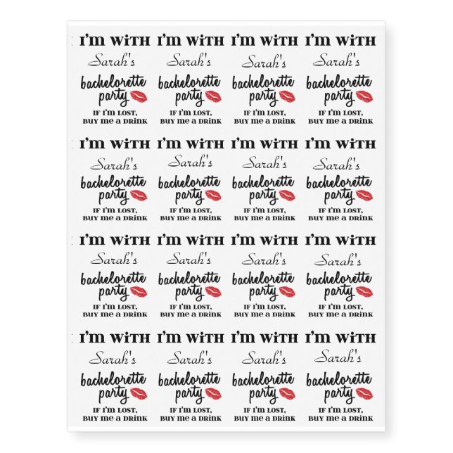 Bachelorette Party Customized Wedding Favor Temporary Tattoos (Front)