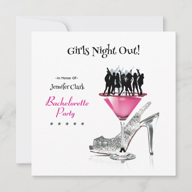 Bachelorette Party Dancing on Martini Glass Invita Invitation (Front)