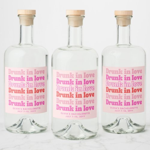 Bachelorette Party Decor Drunk in Love Retro Pink Liquor Bottle Label