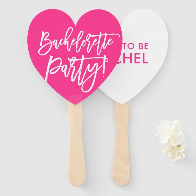 BACHELORETTE PARTY DECOR modern hand lettered pink Hand Fan (Front and Back)