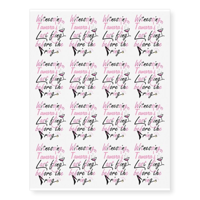 Bachelorette party design to be personalized. temporary tattoos (Front)