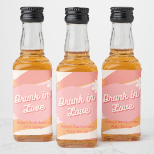 Bachelorette Party Drunk in Love Retro Pink Mini Liquor Bottle Label