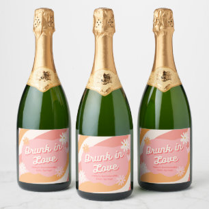Bachelorette Party Drunk in Love Retro Pink  Sparkling Wine Label
