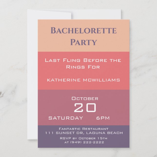 Bachelorette Party-Fall Colored Stripes- Invitation (Front)