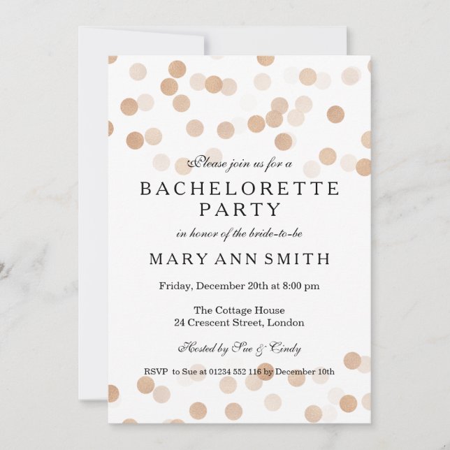 Bachelorette Party Faux Copper Foil Glitter Lights Invitation (Front)