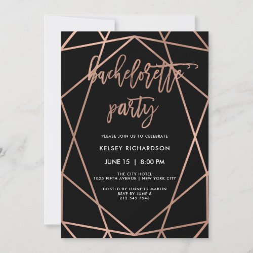 Bachelorette Party  Faux Rose Gold Geometric Invitation