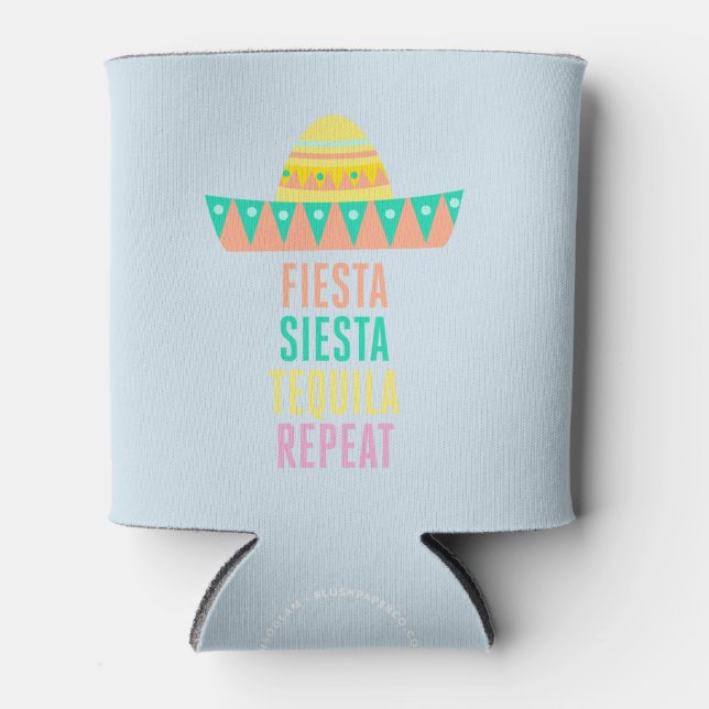 Bachelorette Party Favor Fiesta Siesta Repeat Can Cooler (Front)
