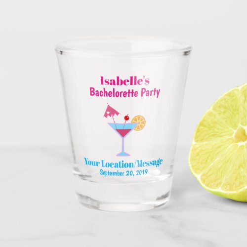 Bachelorette Party Favor Pink Cocktail Wedding Shot Glass