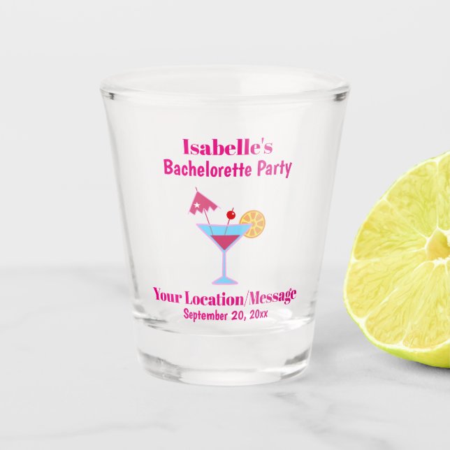 Bachelorette Party Favor Pink Cocktail Wedding Shot Glass (Front)