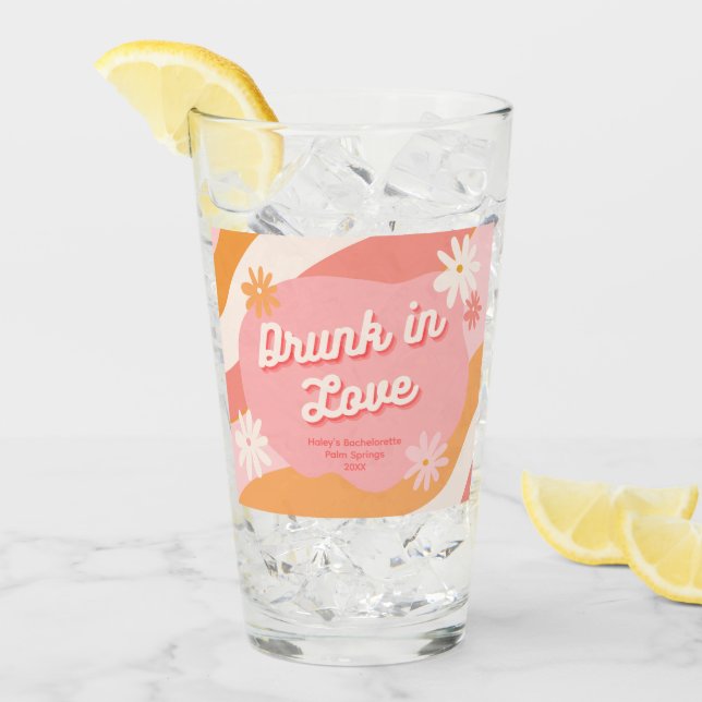 Bachelorette Party Favor Retro Drunk in Love Glass (Front Ice)